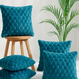 MFD HOME FURNISHING Turquoise Blue Set of 5 Velvet Square Cushion Covers-picture-33
