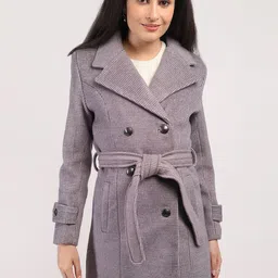 HONNETE Checked Notched Lapel Double-Breasted Hip-Length Winter Overcoat-picture-16