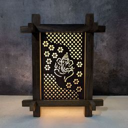Classical Youth Brown Traditional Ganesha Rectangle Wooden Table Lamp With Bulb-46