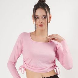 clobug Solid Long Sleeves Side Strings Fitted Crop Top image 4