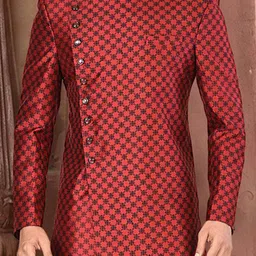 RANAK Self Design Mandarin Collar Sherwani Set image 3