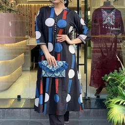 SINGNI Printed Pure Cotton Mandarin Collar Top with Trousers Co-Ords-picture-11