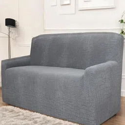 HOUSE OF QUIRK Universal Charcoal Self Design Jacquard 4 Seater Sofa Cover & Arms-image-71
