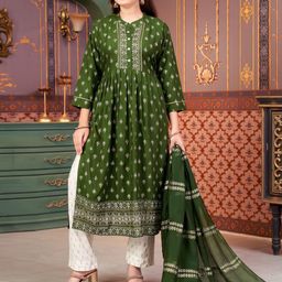 Sangria Girls Embroidered Mandarin Collar Kurta With Trouser And Dupatta-picture-19