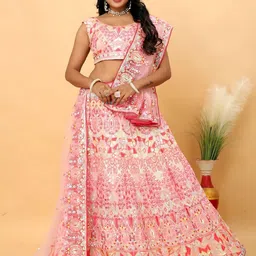 ODETTE Embroidered Mirror Work Semi-Stitched Lehenga & Unstitched Blouse With Dupatta-picture-33