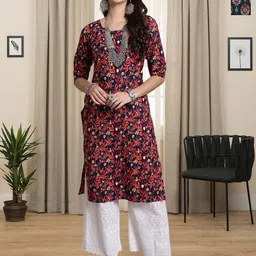 HERE&NOW Selection of 2 Floral Printed Round Neck Straight Kurtas-image-57