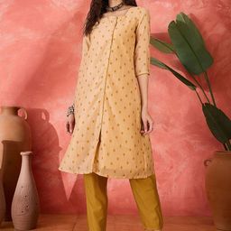 Sangria Polka Dots Printed A-Line Kurta with Trouser & Dupatta image 4
