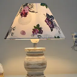Homesake White Printed Wood Industrial Frusturical Shaped Table Lamp-13