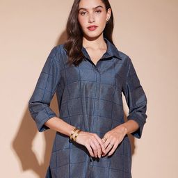 Pink Fort Women Geometric Printed Shirt Collar Top-image-3