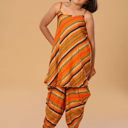 The Mini Trunk Girls Striped Shoulder Straps A-Line Kurta With Dhoti Pants-image-22