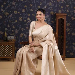 House of Pataudi Woven Design Pure Linen Banarasi Saree-image-18