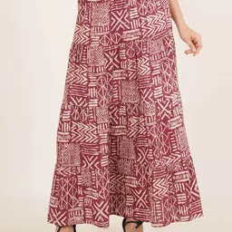 Brownverse Printed Pure Cotton Tiered Maxi Skirts-picture-13