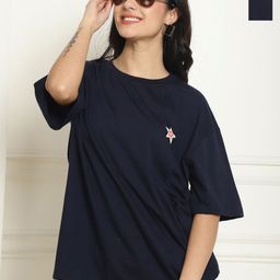Metronaut Women Pack of 2 Graphic Printed Round Neck Cotton Oversized T-shirts-image-85