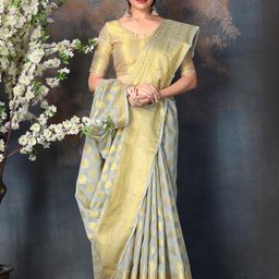 Areca Designer Ethnic Motifs Zari Linen Blend Banarasi Saree-51