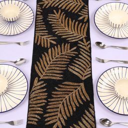 YWULY Black & Brown Floral Embroidered Beaded Table Runner-16