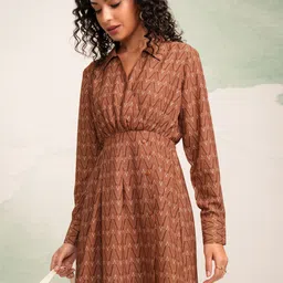 Tokyo Talkies Printed Shirt Collar Wrap Dress-image-51