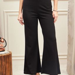 Berrylush Women Relaxed Flared High-Rise Trousers-image-91