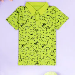 KiddoPanti Boys Animal Printed Polo Collar Pure Cotton Regular Fit T-shirt-picture-12