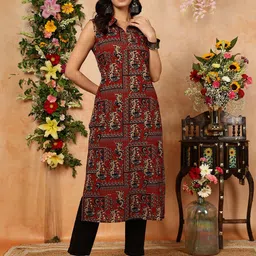 Sa Rasa Ethnic Motifs Printed Shirt Collar Straight Kurta-picture-50