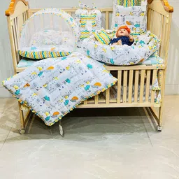 Fareto Infants Green & White Printed Cotton Baby Bed Set-picture-45