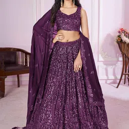 DIVASTRI Embellished Sequinned Semi-Stitched Lehenga & Unstitched Blouse With Dupatta-image-10