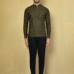 Arihant Rai Sinha Geometric Printed Mandarin Collar Cotton Straight Kurta-image-81