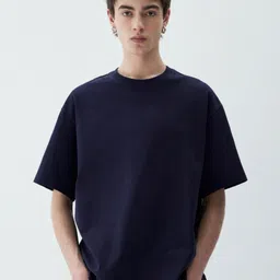 Q CUT Round Neck Drop-Shoulder Sleeves Pure Cotton Oversized T-shirt-image-89