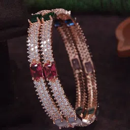 SGA FASHION Set Of 2 Rose Gold-Plated American Diamond Studded Bangles-13