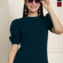 Metronaut Women Pack Of 2 Puff Sleeve Peplum Top-picture-4
