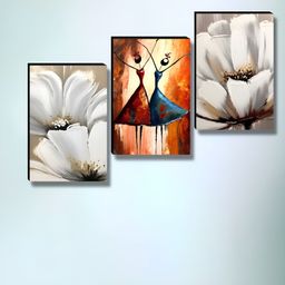Aura White & Blue 3 Pieces Wood Floral and Botanical Wall Art-56