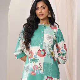 Libas Floral Printed Boat Neck Kurti-24