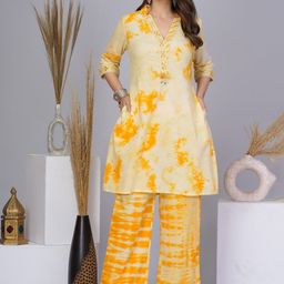 AUTUMN LANE Tie And Dyed V-Neck Pure Cotton Tunic With Trousers-32