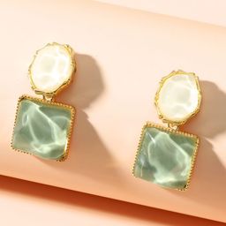 COOLWOOL Gold-Plated Artificial Stones Studded Square Drop Earrings-22