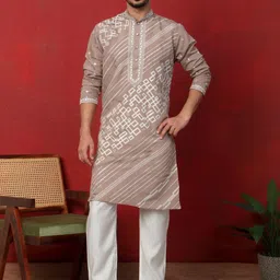 KRAFT INDIA LUXE Embroidered Mandarin Collar Kurta With Trousers-picture-49