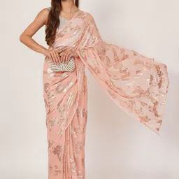 MISS HAUTE Women Floral Embellished Pure Georgette Saree-image-57