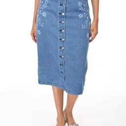 URBAN POCHE Printed Pure Cotton A-line Midi Skirt-image-82