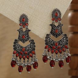 Jazz and Sizzle Silver-Toned Artificial Stones and Beads Classic Chandbalis Earrings-19