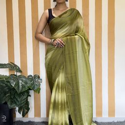 Rangtulika Ethnics Striped Poly Georgette Ready to Wear Saree-image-3