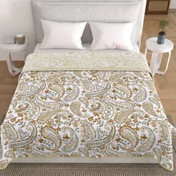 HOME AFFAIRS White & Beige Paisley Printed AC Room 210 GSM Cotton Double Bed Dohar-image-69
