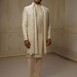 VANSHIK Embroidered Dupion Silk Sherwani Set-image-31