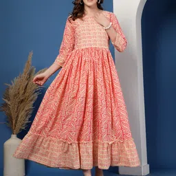 Pristyle Women Floral Printed Mirror Work Anarkali Kurta-image-112