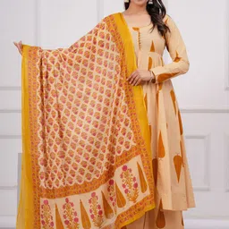 Kanahari Women Ethnic Motifs Leaf Print Pure Cotton Anarkali Kurta with Trousers & Dupatta-picture-15
