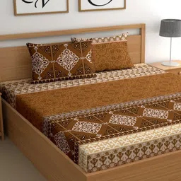 CG HOMES Brown & White Ethnic Motifs 210 TC King Bedsheet with 2 Pillow Covers-image-85