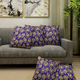 Aura Purple & Gold-Toned 5 Pieces Embroidered Square Cushion Covers-image-51