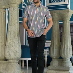 AKS Men Spread Collar Abstract Printed Cotton Casual Shirt-image-55