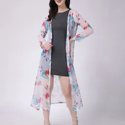 Cation Floral Printed Open Front Longline Shrug-11