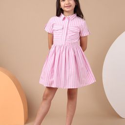 U.S. Polo Assn. Kids Girls Striped Pure Cotton Shirt Knee Length Dress-picture-43