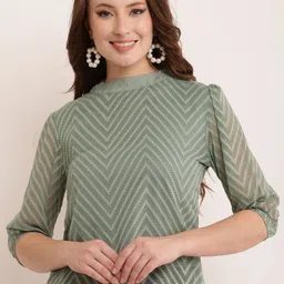 Bright Nex Geometric Mandarin Collar Puff Sleeve Georgette Top-picture-10