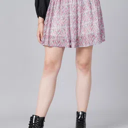 Moda Rapido Printed A-Line Mini Skirt-image-64