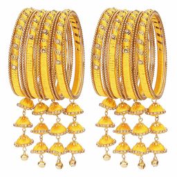 ZULKA Set Of 24 Stone Studded Silk Thread Latkan Bangles-7